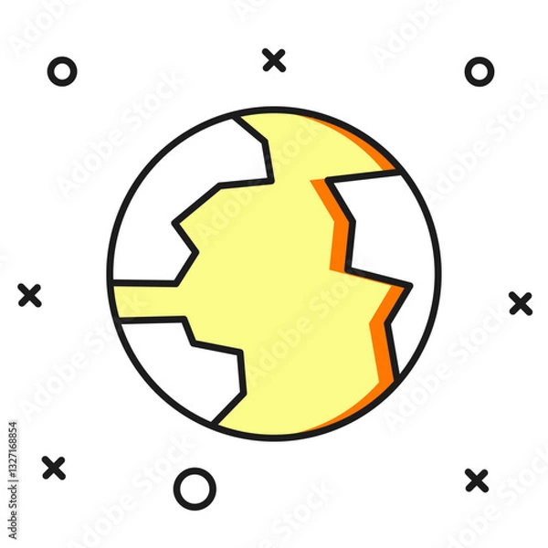 Fototapeta Filled outline Worldwide icon isolated on white background. Pin on globe. Flat filled outline style with shadow. Vector