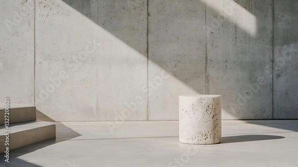 Fototapeta Minimalist decor featuring a stylish concrete stool and light shadow creating a modern aesthetic : Generative AI