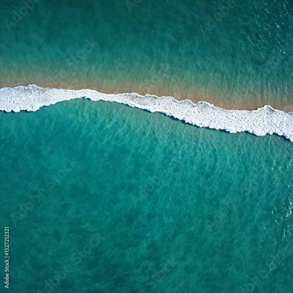 Fototapeta Aerial view beautiful of sea waves from drone. Stock image of blue color of ocean water, sea surface. Top view on turquoise waves, clear water surface texture.	