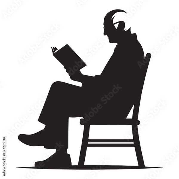 Obraz Scholarly Old Man Reading a Book silhouette, forever seeking knowledge - Old Man illustration - Minimalist Old Man vector - Intellectual presence
