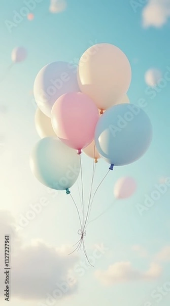 Fototapeta Colorful Balloons Floating in a Clear Sky on a Sunny Day
