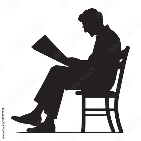 Obraz Pensive Old Man Reading a Newspaper silhouette, deep in contemplation - Old Man illustration - Minimalist Old Man vector - Wise presence

