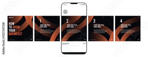 Fototapeta Business carousel post template for advertising, Set of gradient carousel posts for Instagram and LinkedIn, Editable social media carousel layout, template eps 10.
