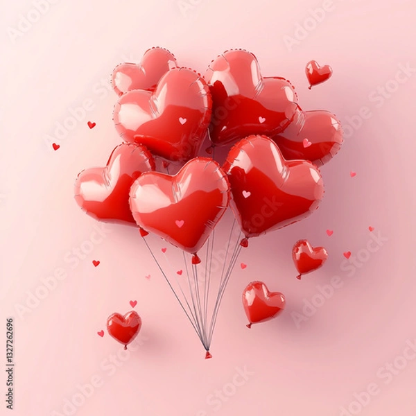 Obraz heart-shaped balloons for Valentine's Day, with a name and message on a pink background,