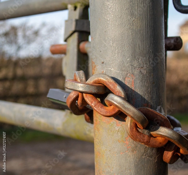 Fototapeta  lock and chain on a metal door in a field