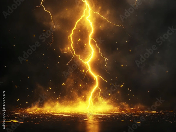 Obraz Lightning, yellow lightning isolated on a black background,