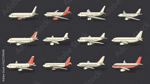 Obraz Airplane Views: A Collection of Aircraft Illustrations