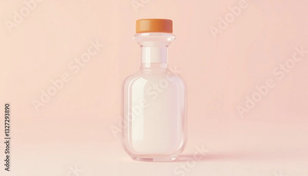 Fototapeta Delicate glass bottle with wooden cap on soft pastel background, inviting elegance