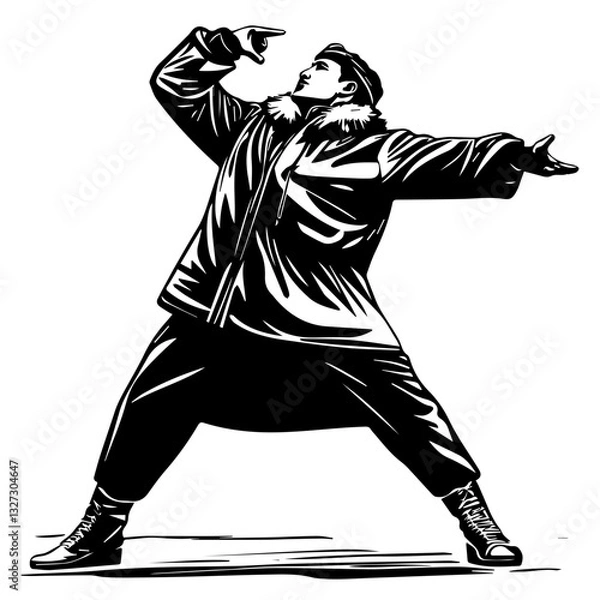Fototapeta Silhouette of a Dancer Highlighting Energetic Hip Movements and Rhythmic Step