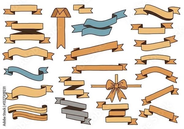 Obraz Assorted Hand Drawn Ribbon Banners for Festive Decoration or Design