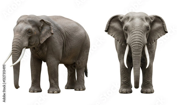 Fototapeta Two Gray Elephants Standing Isolated Against Different transparent background