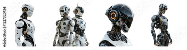 Fototapeta Advanced Robots in Various Poses Showcasing Innovative Design Elements, PNG bundle collection, Isolated on Transparent Background