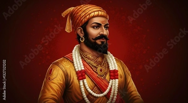 Fototapeta Chhatrapati Shivaji Maharaj isolated on orange background