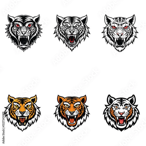 Obraz Tiger head vector icon set