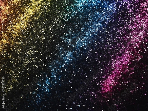 Fototapeta Colorful, glittering abstract design with vibrant sparkles against a dark background creating a cosmic effect