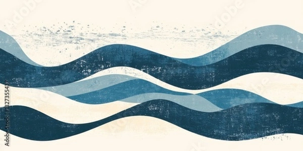 Fototapeta Abstract Waves in Soft Blues and Creams, Grunge Texture Background
