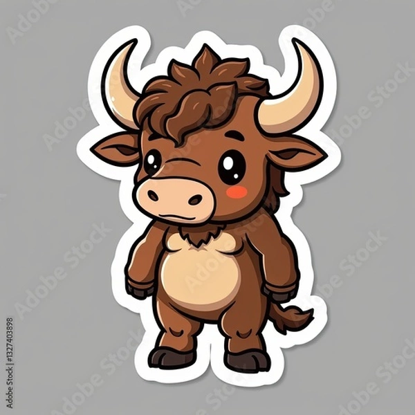 Fototapeta Cute Cartoon Character of a Brown Bull with a Playful Expression