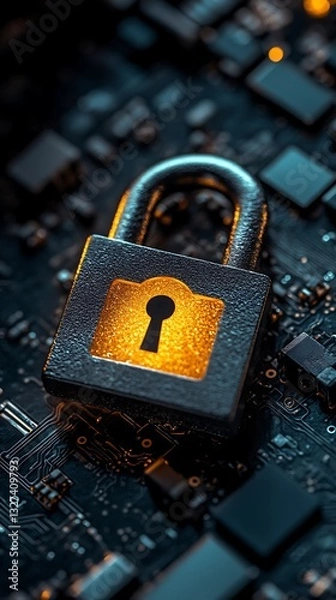 Obraz Padlock on a circuit board, data protection concept