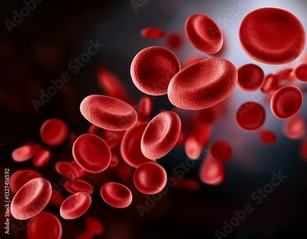 Fototapeta red blood cells in motion on dark background for medical themes