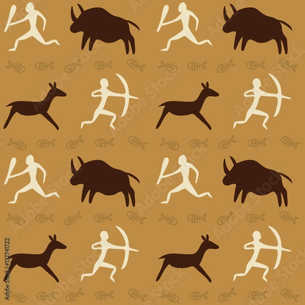 Obraz Vector Seamless Pattern with Cave Drawings Theme