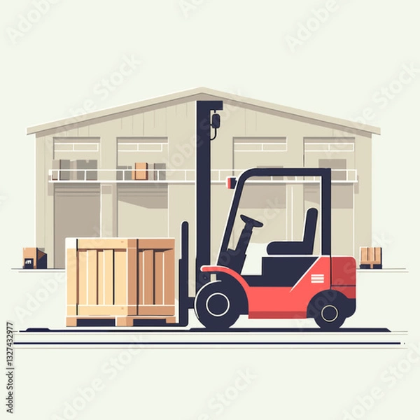 Fototapeta Forklift loading pallets in warehouse for logistical operations