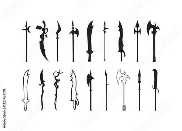 Fototapeta Spear set bundle, Spear set clipart, Spear set silhouette.	