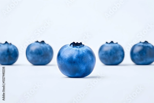 Fototapeta Fresh blueberries in a row against a white background