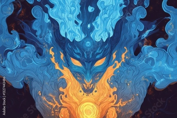 Fototapeta A stylized abstract image of a mythical creature with fire and smoke