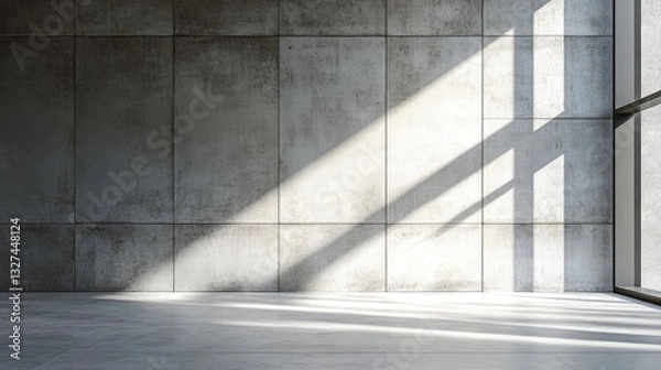 Fototapeta Empty concrete room interior with sunlight, gray wall background, close-up.
