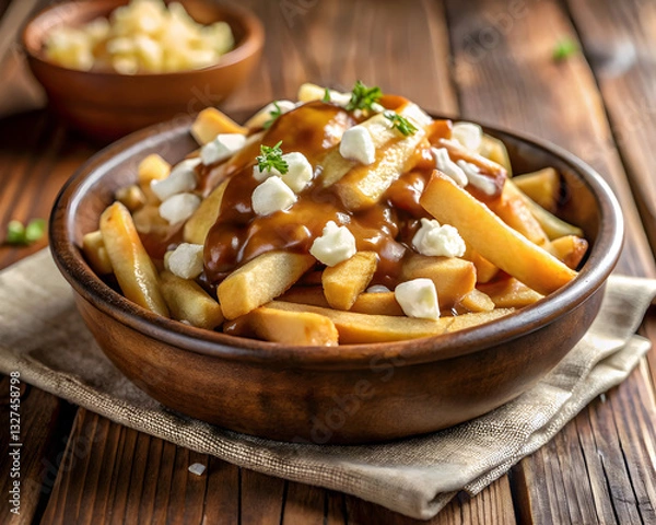 Obraz Cheese Curd Poutine with Brown Gravy 