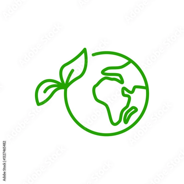 Fototapeta earth icon with leaves, green earth, eco friendly ecology icon, simple flat style, illustration, logo sign symbol pictogram template, for ui or ux isolated on white for mobile app, editable
