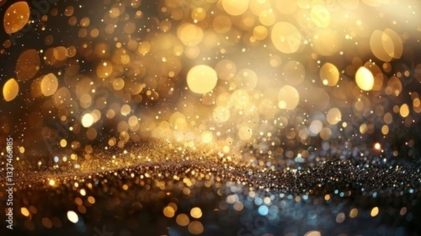 Fototapeta Golden glitter lights background with bokeh