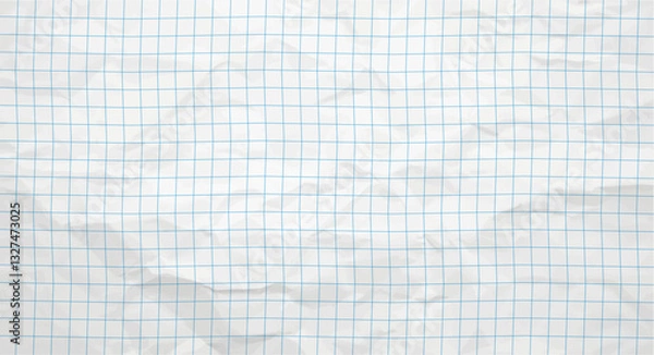 Fototapeta Crumpled grid paper with a squared pattern, graph paper, blank white paper texture background. Vector design. A wrinkled and creased blank paper texture in white, perfect for grunge backdrop design.