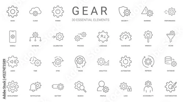 Fototapeta gear collection icons essential elements, Filter Audio Sync Time