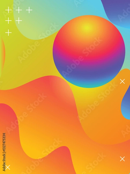 Obraz Vibrant Gradient Waves for Pool Party Poster Template template. 3d gradient acid style vibrant color vctor illustration.