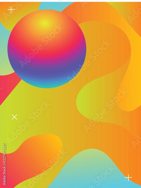 Obraz Acid Style Color Waves for DJ Flyer and Posters template. 3d gradient acid style vibrant color vctor illustration.