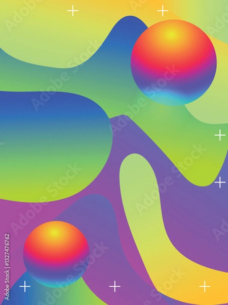 Obraz Hand-Drawn Liquid Gradient Lines for Rave Party Poster template. 3d gradient acid style vibrant color vctor illustration.