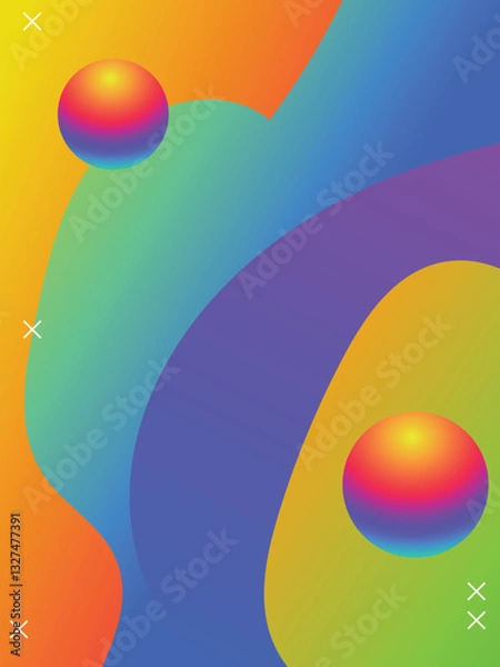 Obraz Acid Bright Hand-Drawn Lines for Festival Flyer Template template. 3d gradient acid style vibrant color vctor illustration.