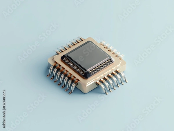 Fototapeta 3D realistic microchip isolated on a solid color background