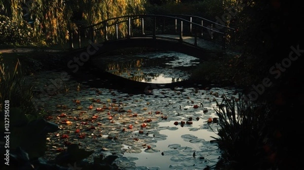 Fototapeta Colorful Leaves Surrounding a Bridge Over a Gentle River