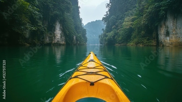 Fototapeta Kayaking Through Pristine Waters Surrounded by Cliffs
