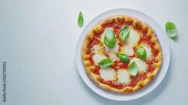 Fototapeta Aromatic Italian Pizza with Fresh Basil and Mozzarella Cheese - A Culinary Masterpiece