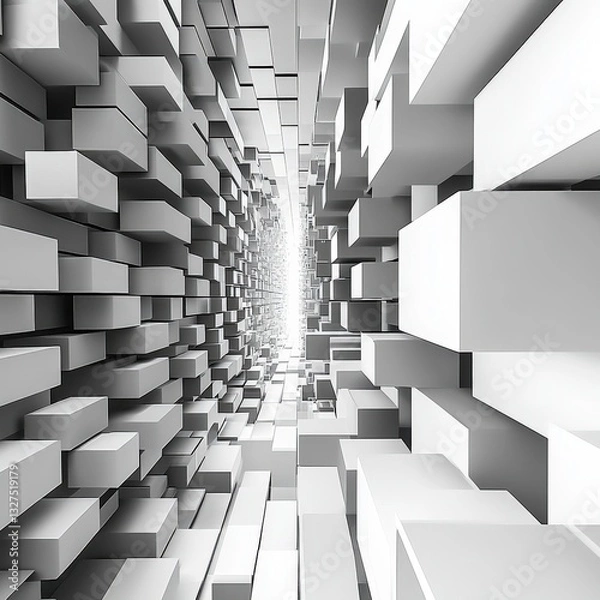 Fototapeta Abstract Cubist Architectural Perspective - A Futuristic Corridor