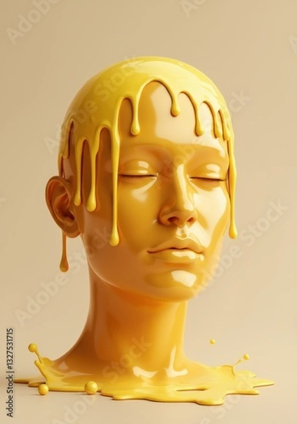 Fototapeta Artistic representation of a mannequin head covered in yellow paint drips