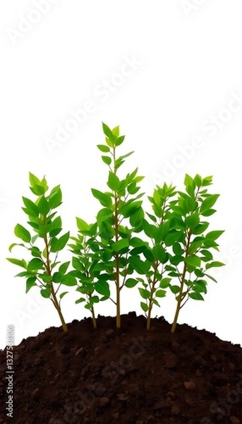 Obraz Five Thriving Green Trees White Background
