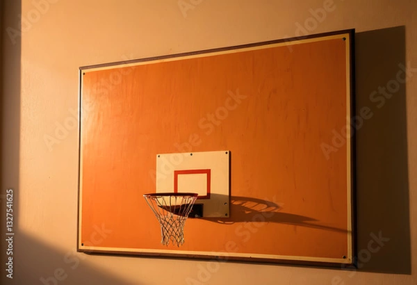 Fototapeta Warm hues reflecting on the backboard, soft light, deep shadows, serene atmosphere.