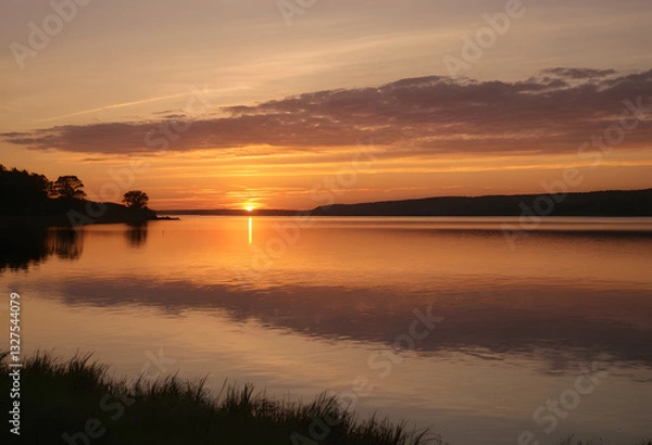 Fototapeta Soft sunset light casting a warm glow, calm and inviting, end-of-day tranquility.