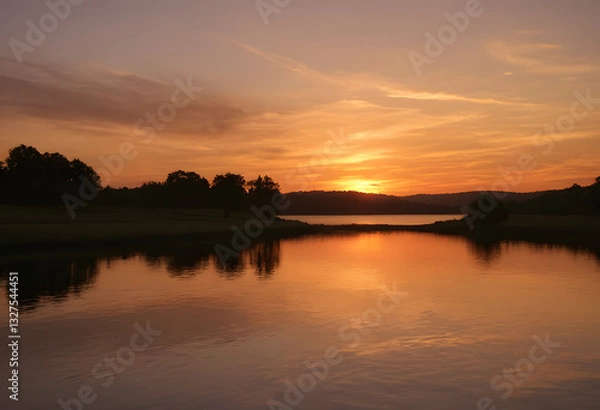 Fototapeta Soft sunset light casting a warm glow, calm and inviting, end-of-day tranquility.