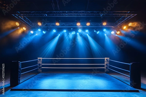 Obraz Illuminated wrestling ring under bright spotlights, ready for an exciting match in a vibrant setting