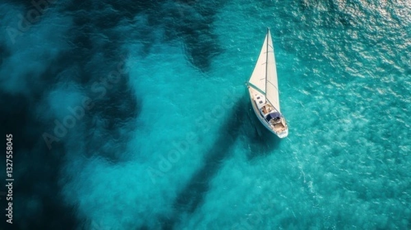 Fototapeta Aerial View of Sailboat on Turquoise Ocean
